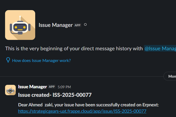 Slack confirmation message with ERP link